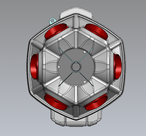 Bottom view of the 6-port 40 lb. CoopWorx Feed Silo.